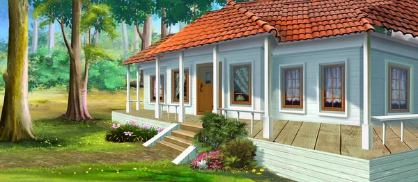 Country House Veranda Sunny Day Digital Painting Background Illustration — Stock Fotó