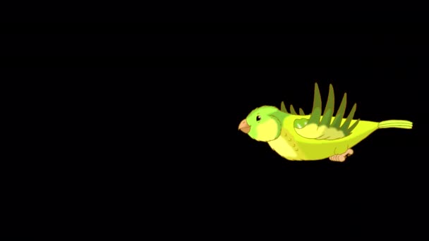 Flying Green Canary Handmade Animated Looped Footage Isolated Alpha Channel — Stockvideo