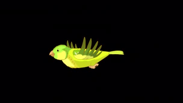 Green Canary Flies Handmade Animated Looped Footage Isolated Alpha Channel — Αρχείο Βίντεο