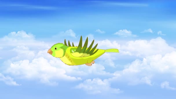Green Canary Flying Sky Handmade Animated Looped Footage — Stockvideo