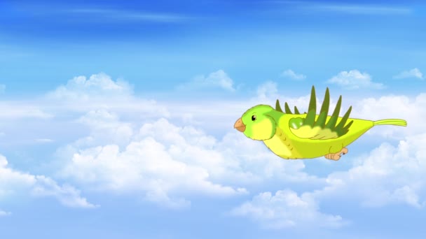 Green Canary Flying Sky Handmade Animated Looped Footage — Video