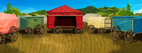 Traveling Circus Sunny Summer Day Digital Painting Background Illustration — стоковое фото
