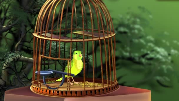 Domestic Green Canary Cage Handmade Animated Looped Footage — Stockvideo