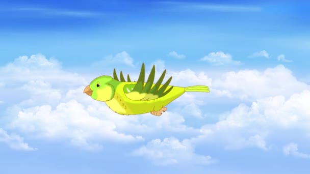 Green Canary Flying Sky Handmade Animated Looped Footage — Stock video