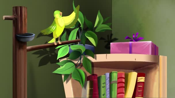 Domestic Green Canary Singing Room Handmade Animated Looped Footage — Stockvideo