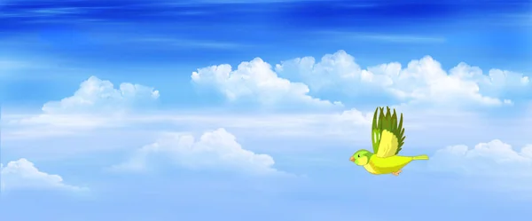 Little yellow bird in the sky. Digital Painting Background, Illustration.
