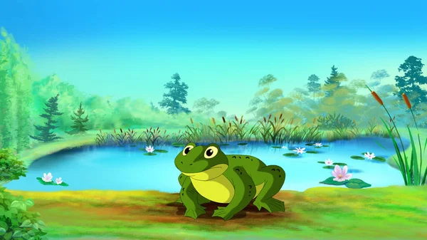 Big Green Toad Pond Summer Day Digital Painting Background Illustration —  Fotos de Stock