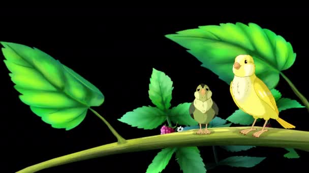 Little Chick Bird Sitting Tree Branch Handmade Animated Looped Footage — ストック動画