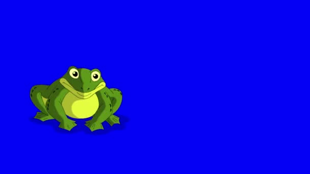 Little Green Frog Croak Jumping Handmade Animated Footage Isolated Blue — Vídeo de stock
