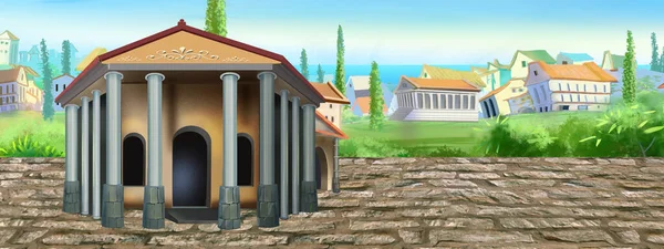 Ancient Roman Temple Sunny Day Digital Painting Background Illustration — Fotografia de Stock