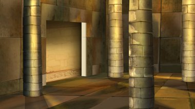Pharaohs tomb inside an ancient pyramid in Egypt. Digital Painting Background, Illustration.