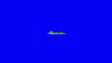 Little green frog jumps out of the water. Handmade animated looped 4K footage isolated on blue screen.  