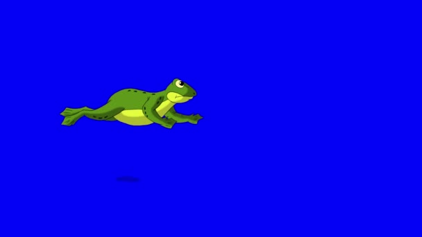 Little Green Frog Jumping Handmade Animated Looped Footage Isolated Blue — Vídeo de stock