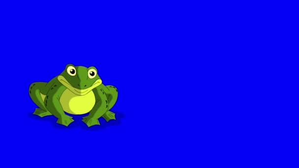 Little Green Frog Croak Jumping Handmade Animated Footage Isolated Blue — Stock video