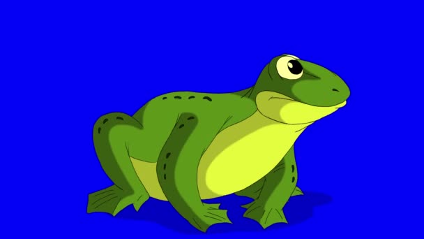 Little Green Frog Jumping Handmade Animated Looped Footage Isolated Blue — Stock Video