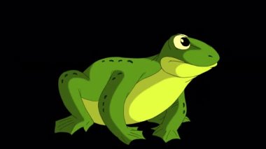 Little green frog jumping. Handmade animated looped 4K footage isolated with alpha channel. 