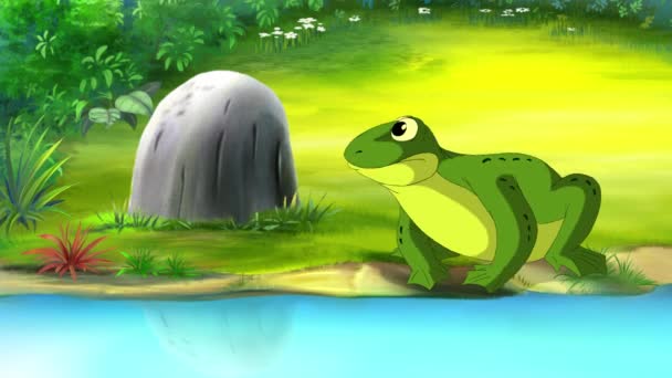 Big Green Frog Pond Handmade Animated Footage — Vídeo de stock