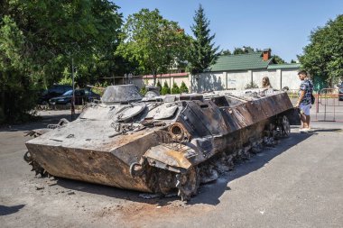 Odessa, Ukraine. 25.08.2022. Exhibition of burnt Russian military equipment during the war in Ukraine