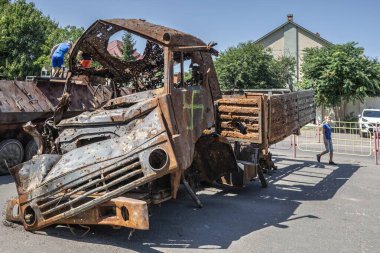 Odessa, Ukraine. 25.08.2022. Exhibition of burnt Russian military equipment during the war in Ukraine