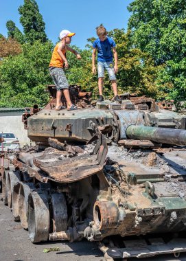 Odessa, Ukraine. 25.08.2022. Exhibition of burnt Russian military equipment during the war in Ukraine