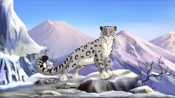 Snow Leopard Mountains Handmade Animated Looped Footage — Stockvideo