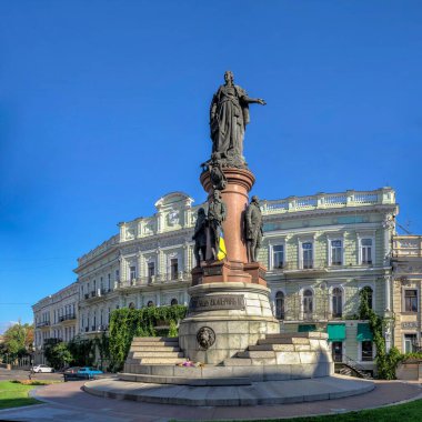 Odessa, Ukraine 04.09.2022. Monument to Catherine the Great in the historical center of Odessa, Ukraine, on a sunny summer day