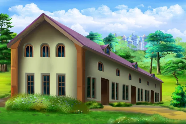 Country Condominium Park Digital Painting Background Illustration — Stock Photo, Image