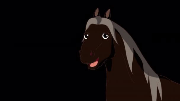 Говорящая Черная Лошадь Ручная Анимация Изолированная Альфа Канале — стоковое видео