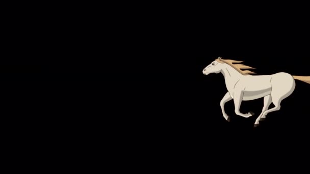 Білий Кінь Зачепився Анімовані Кадри Ручної Роботи Ізольовані Альфа Каналі — стокове відео