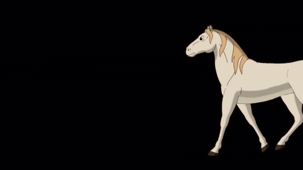 White Horse Går Med Ett Stopp Full Skott Handgjorda Animerade — Stockvideo