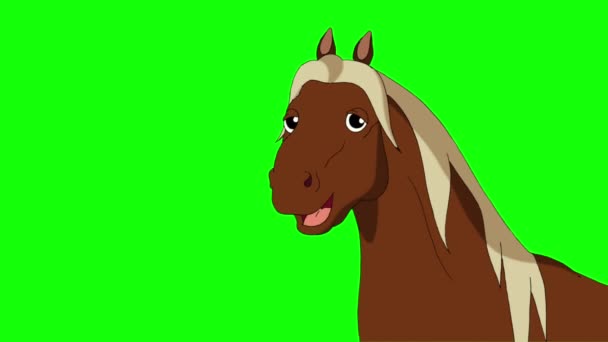 Talking Brown Pferd Handgemachtes Animiertes Material Isoliert Auf Grünem Bildschirm — Stockvideo