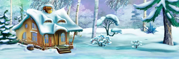 Fairy Tale Gnome House Winter Forest Day Digital Painting Background — Stock Photo, Image