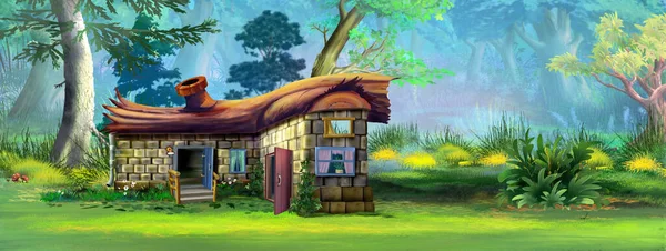Fairy Tale Gnome House Forest Cleaning Sunny Day Digital Painting — Stock Photo, Image