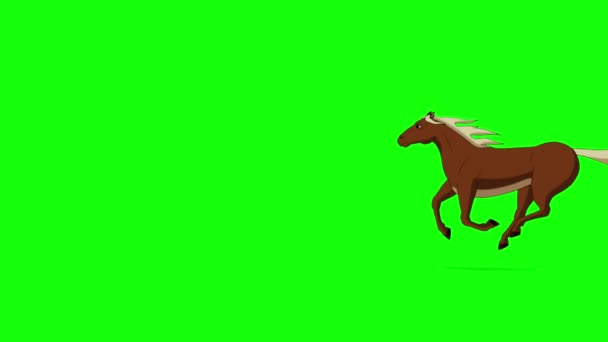 Braune Pferde Galoppieren Handgemachtes Animiertes Material Isoliert Auf Grünem Bildschirm — Stockvideo