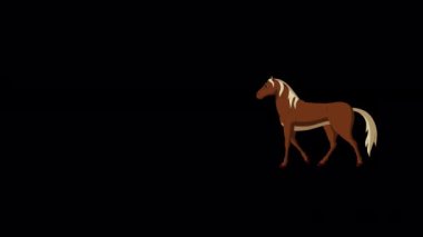 Kahverengi At ileri geri yürür. El yapımı animasyon 4K görüntüleri alfa kanalında izole edildi