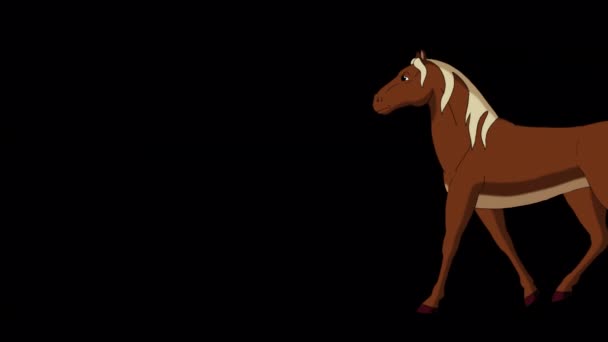 Brązowy Koń Idzie Pełnym Postojem Ręcznie Robiony Animowany Materiał Izolowany — Wideo stockowe