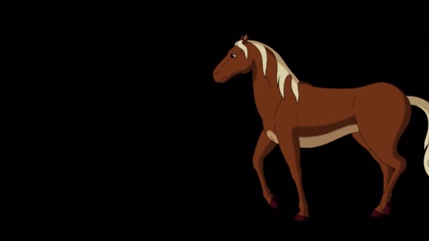Коричневая Лошадь Ходит Туда Сюда Ручная Анимация Изолированная Альфа Канале — стоковое видео