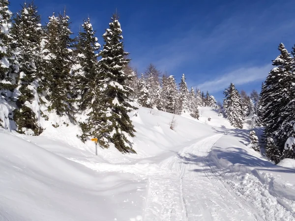 Val blenio. snöig väg — Stockfoto