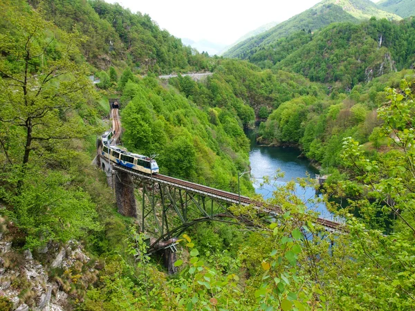 Lago Palagnedra e ponte ferroviario — Foto Stock