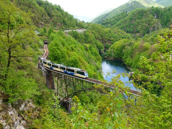 Lago Palagnedra y el puente ferroviario — Foto de Stock