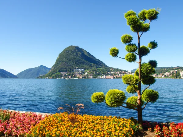 Monte San Salvatore seen from the park — Stock Photo, Image