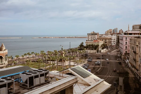 Alejandría Egipto 2021 Antiguos Edificios Históricos Techos Estatua Saad Zaghloul — Foto de Stock