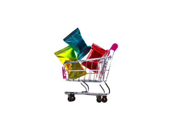 Supermarket Trolley Colorful Chocolate Candies Sweet Tooth Shopping Holidays Diet Stock Photo