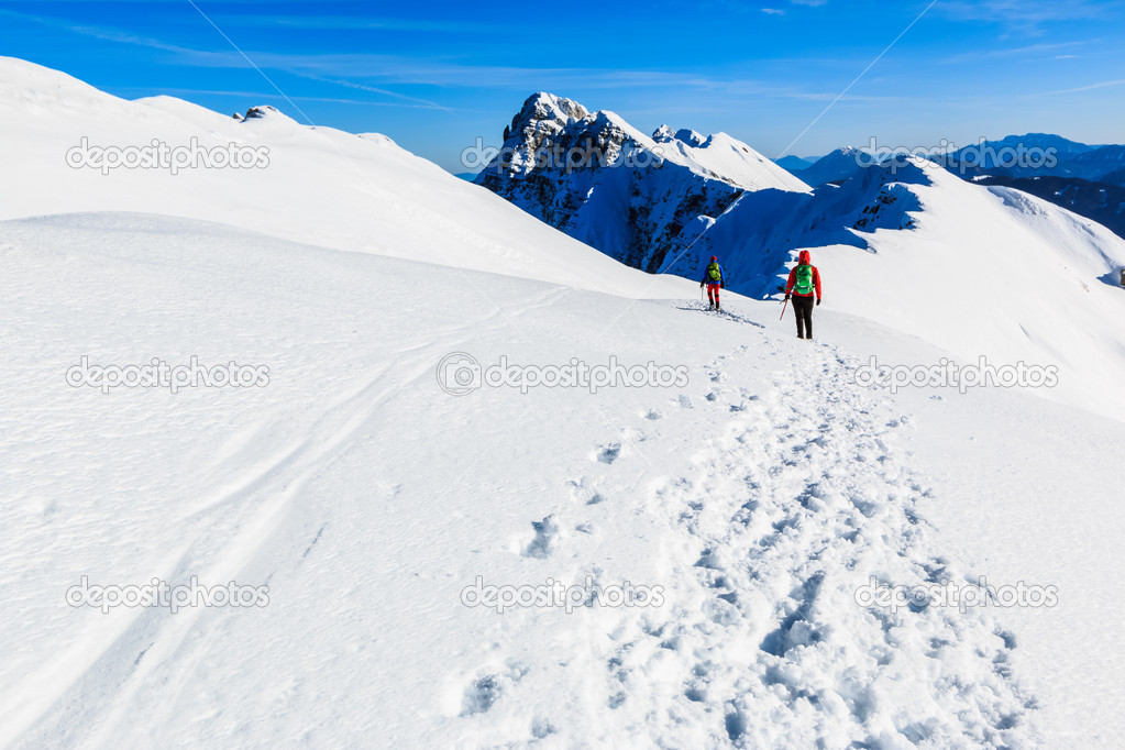 Mountaineers walking on the mountain ridge