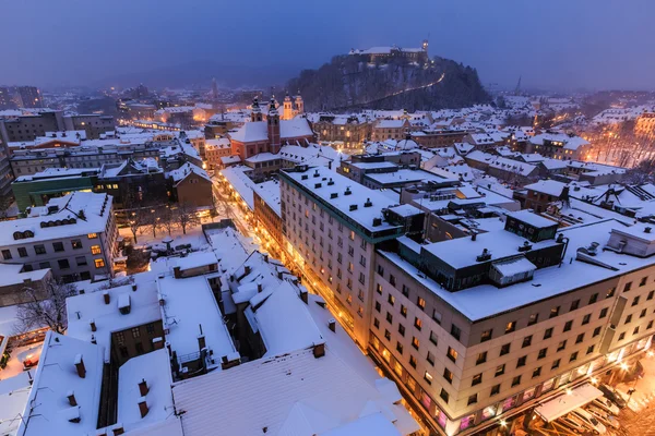 Blick auf die Straßen von Ljubljana im Winter — Stockfoto