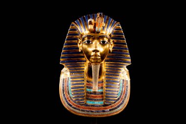 pharaoh egypt mask inside indoors dark closeup religion god golden exhibition.