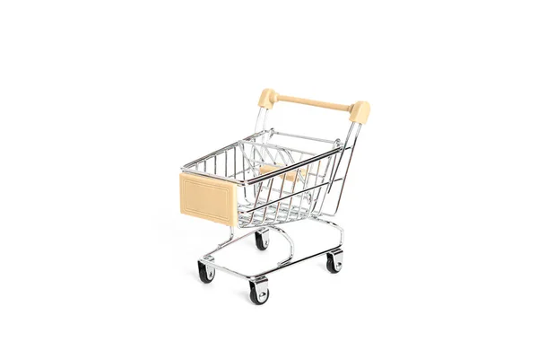 Het winkelwagentje is geïsoleerd op een witte achtergrond. Lege trolley. — Stockfoto