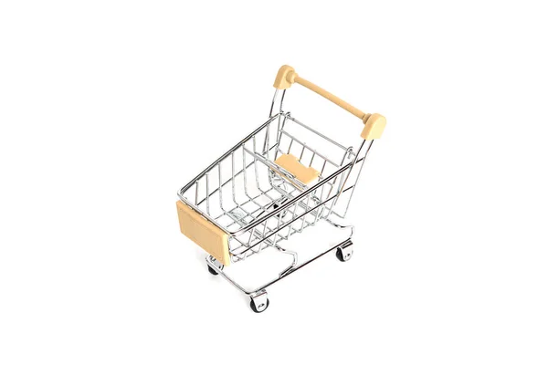 Het winkelwagentje is geïsoleerd op een witte achtergrond. Lege trolley. — Stockfoto