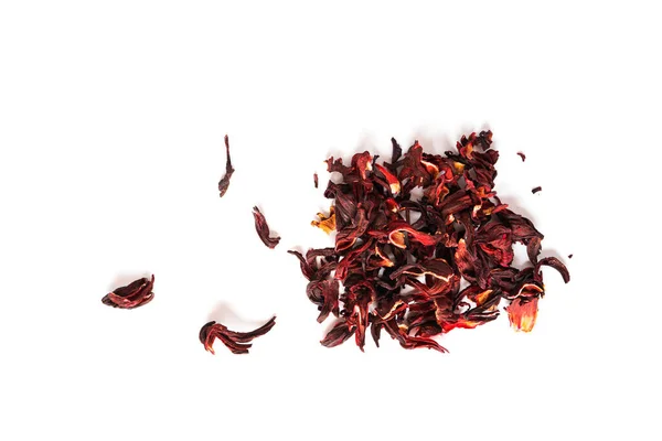 Hibiscus. Hojas de hibisco rojo aisladas sobre un fondo blanco. Karkade. Té de Karkade. — Foto de Stock