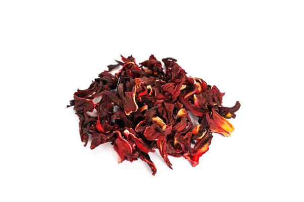 Een Hibiscus. Rode hibiscus bladeren geïsoleerd op een witte achtergrond. Karkade. Karkade thee. — Stockfoto